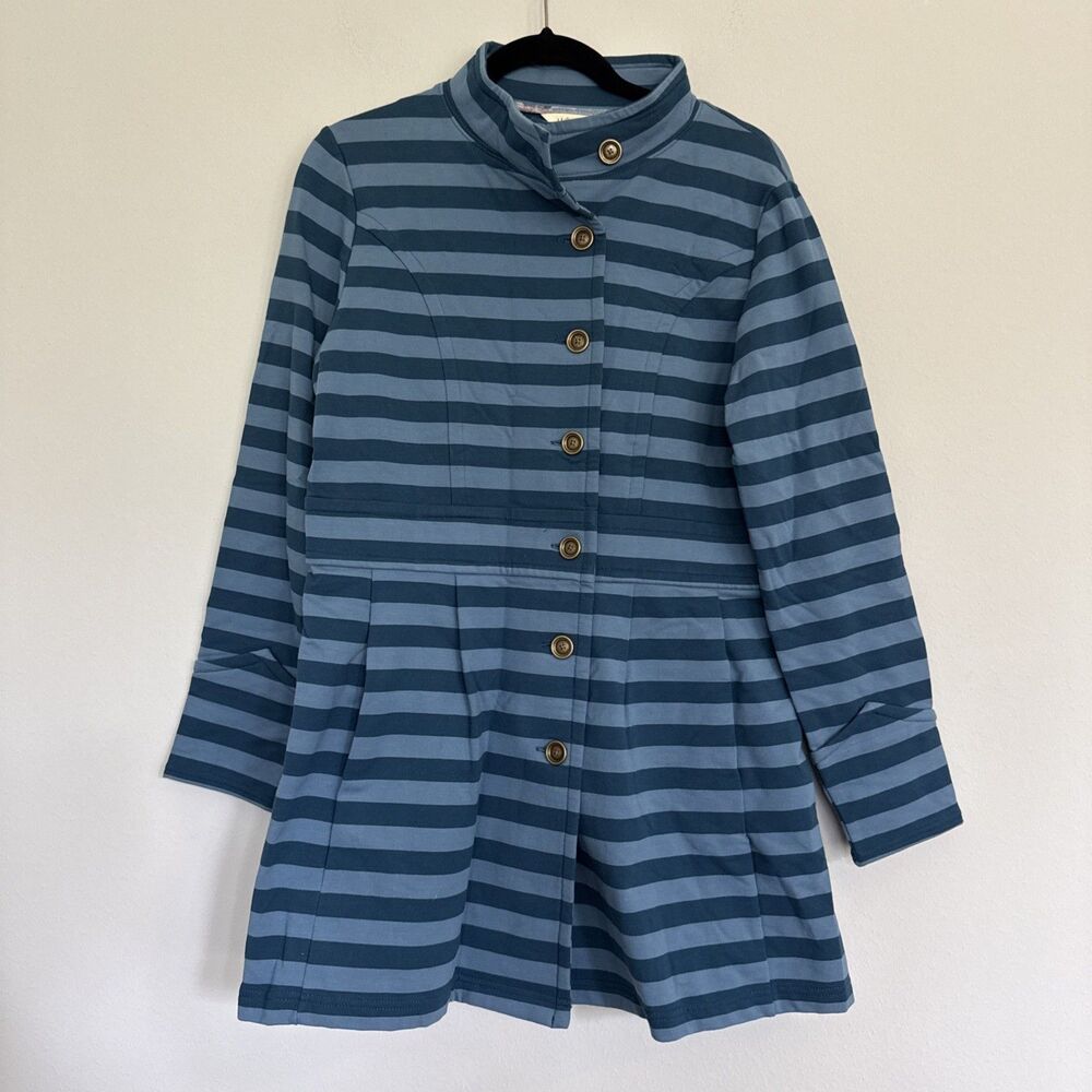 MATILDA JANE Fall Breeze Blue Striped Pea Coat Jacket Women’s Medium